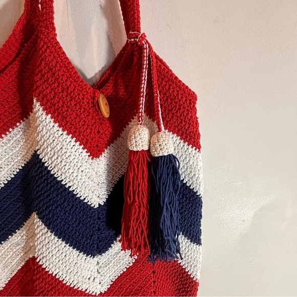 BAG Handmade Crochet Colour Block Shoulder Handbag with Tassels - Picture 5 of 8